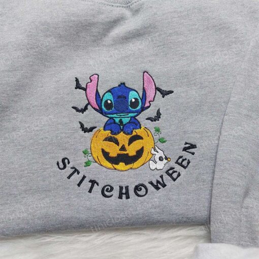 Stitchoween Pumpkin Shirt, Lilo & Stitch Embroidered Hoodie, Disney Halloween Shirts