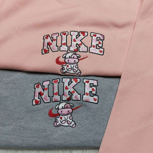 Nike Cow Heart Love Embroidered Sweatshirt, Animal Embroidered Hoodie, Best Valentine’s Day Gifts