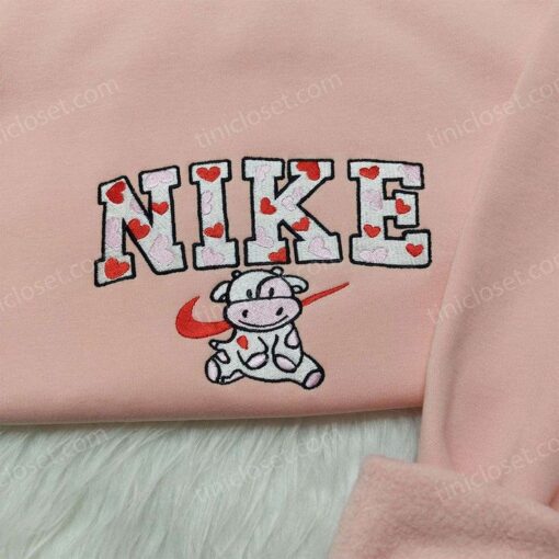 Nike Cow Heart Love Embroidered Sweatshirt, Animal Embroidered Hoodie, Best Valentine’s Day Gifts