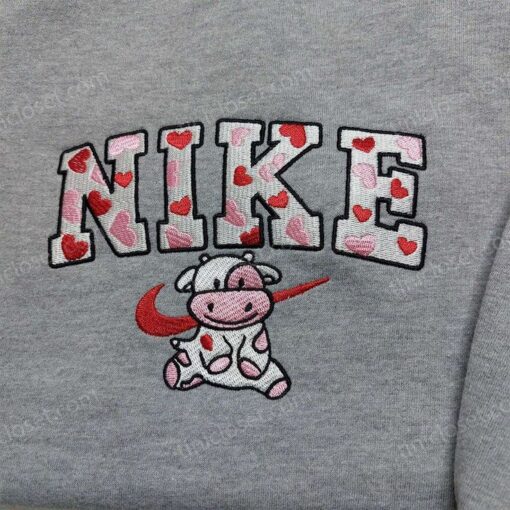 Nike Cow Heart Love Embroidered Sweatshirt, Animal Embroidered Hoodie, Best Valentine’s Day Gifts