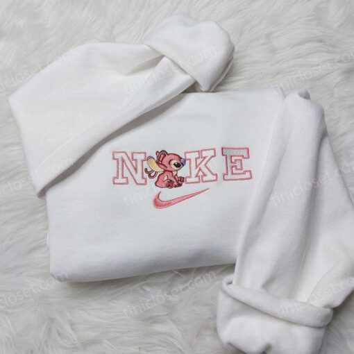 Angel Stitch Nike Embroidered Sweatshirt, Lilo & Stitch Embroidered Hoodie, Custom Nike Logo Shirt