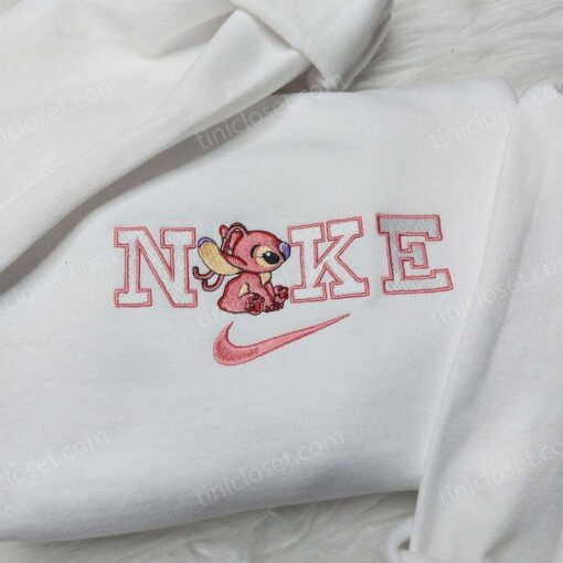 Angel Stitch Nike Embroidered Sweatshirt, Lilo & Stitch Embroidered Hoodie, Custom Nike Logo Shirt