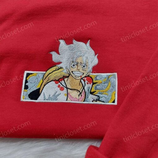 One Piece Luffy Embroidered Shirt, One Piece Anime Hoodie, Anime Embroidered Sweatshirt