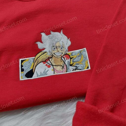 One Piece Luffy Embroidered Shirt, One Piece Anime Hoodie, Anime Embroidered Sweatshirt