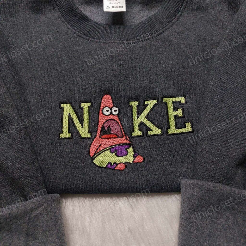Patrick Star Swoosh Embroidered Sweatshirt, SpongeBob Sporty Logo Hoodie, Funny Cartoon Shirt