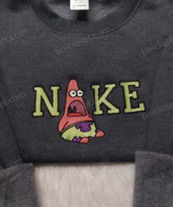 Patrick Star Swoosh Embroidered Sweatshirt, SpongeBob Sporty Logo Hoodie, Funny Cartoon Shirt (3)
