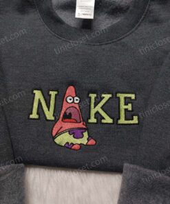 Patrick Star Swoosh Embroidered Sweatshirt, SpongeBob Sporty Logo Hoodie, Funny Cartoon Shirt (4)