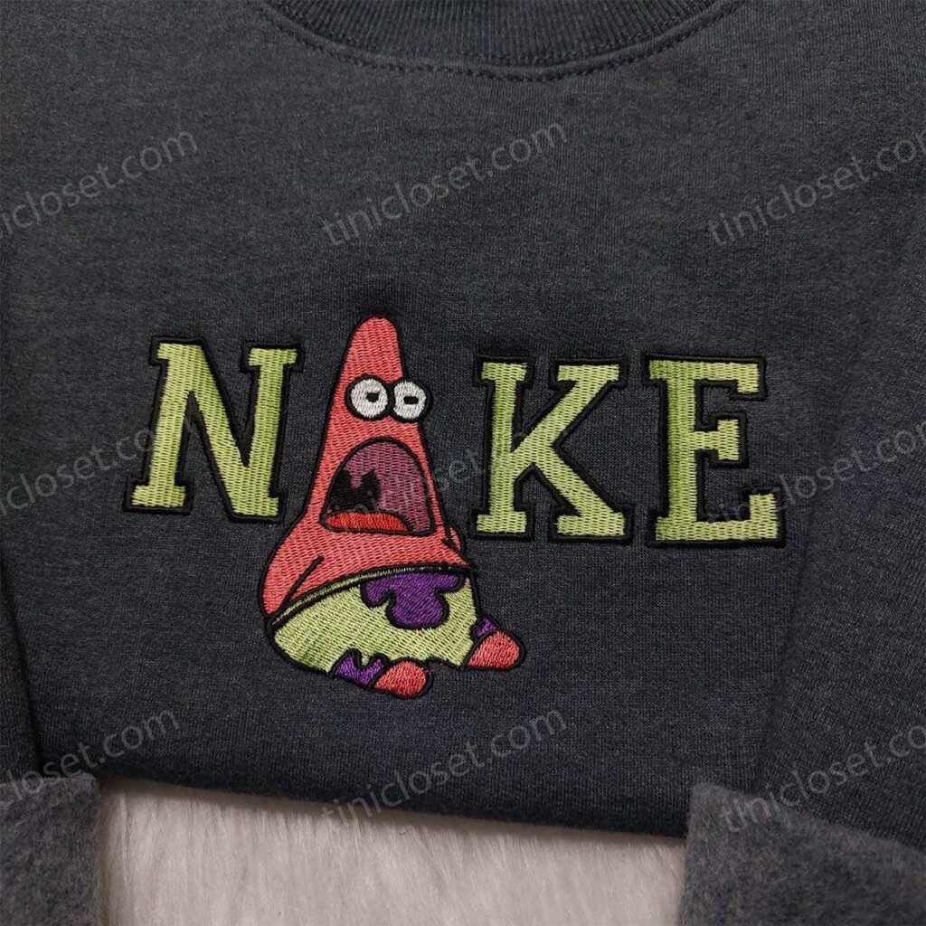 Patrick Star Swoosh Embroidered Sweatshirt, SpongeBob Sporty Logo Hoodie, Funny Cartoon Shirt