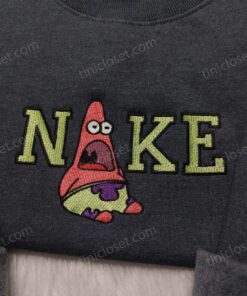 Patrick Star Swoosh Embroidered Sweatshirt, SpongeBob Sporty Logo Hoodie, Funny Cartoon Shirt (1)
