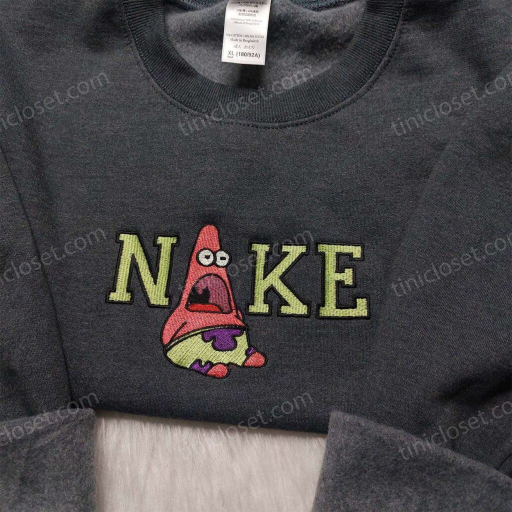 Patrick Star Swoosh Embroidered Sweatshirt, SpongeBob Sporty Logo Hoodie, Funny Cartoon Shirt