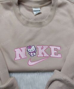Hello Kitty Swoosh Embroidered Sweatshirt, Cute Sanrio Cat Sporty Hoodie, Anime Character Shirt (2)