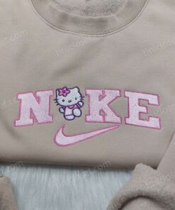 Hello Kitty Swoosh Embroidered Sweatshirt, Cute Sanrio Cat Sporty Hoodie, Anime Character Shirt (3)