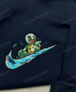 Squirtle Pokemon Embroidered Sweatshirt, Water Type Anime Crewneck, Custom Gen 1 Pokemon Apparel (3)
