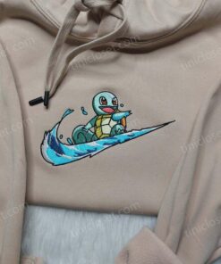 Squirtle Pokemon Embroidered Sweatshirt, Water Type Anime Crewneck, Custom Gen 1 Pokemon Apparel