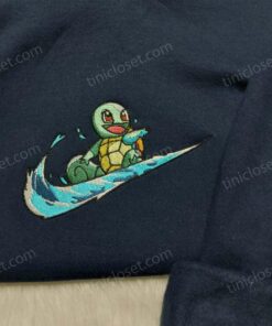 Squirtle Pokemon Embroidered Sweatshirt, Water Type Anime Crewneck, Custom Gen 1 Pokemon Apparel (4)