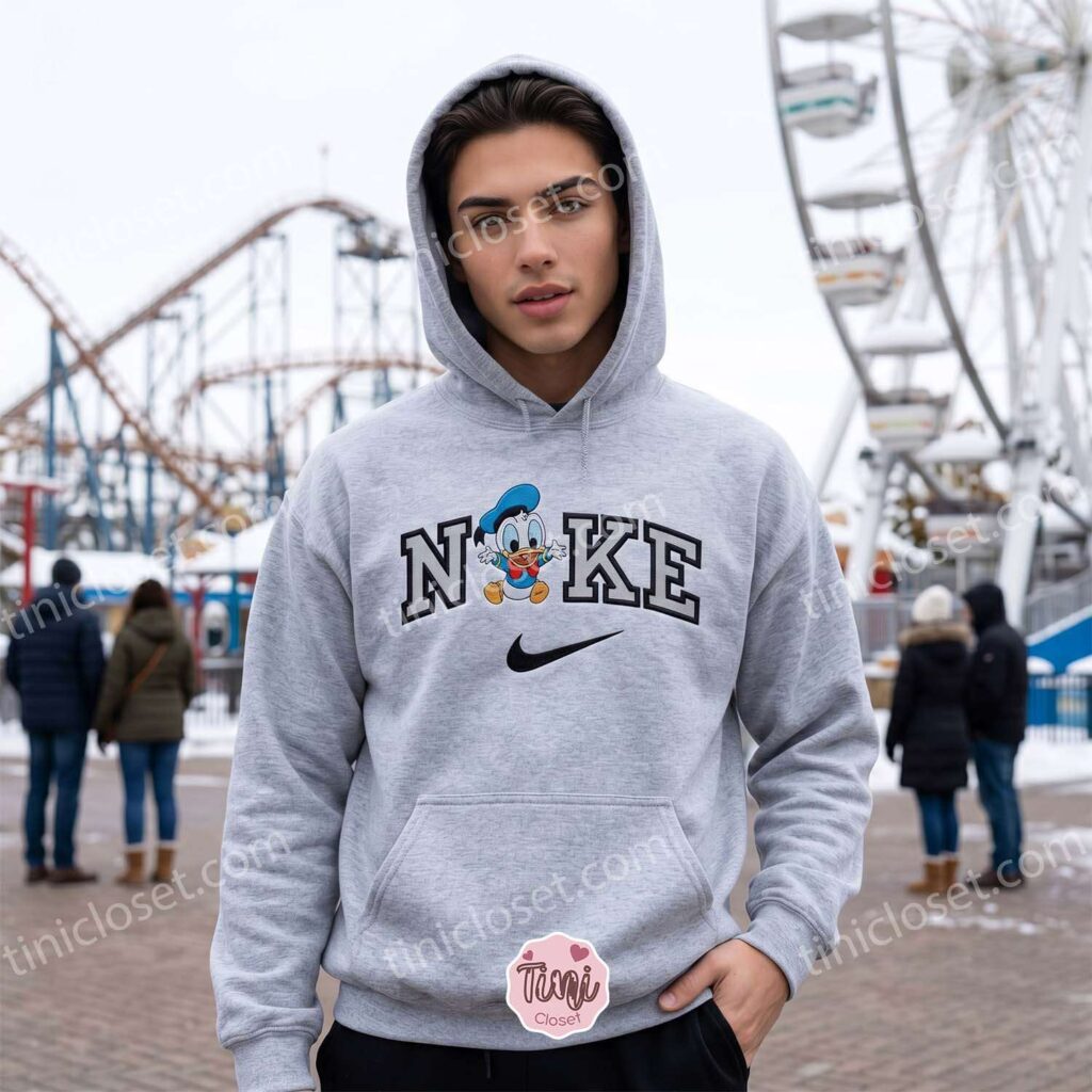 Baby Donald Duck Embroidered Sweatshirt, Disney Embroidered Hoodie, Cartoon Embroidered T-shirt