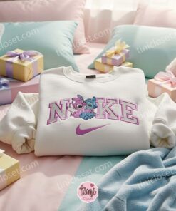 Valentine's Day Stitch and Angel Hug Embroidered Sweatshirt, Custom Disney Couple Hoodie, Minimalist Ohana Means Family Crewneck, Anniversary Gift for Disney Lovers (1)