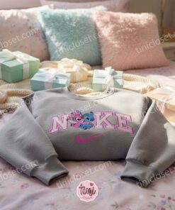 Valentine's Day Stitch and Angel Hug Embroidered Sweatshirt, Custom Disney Couple Hoodie, Minimalist Ohana Means Family Crewneck, Anniversary Gift for Disney Lovers (3)