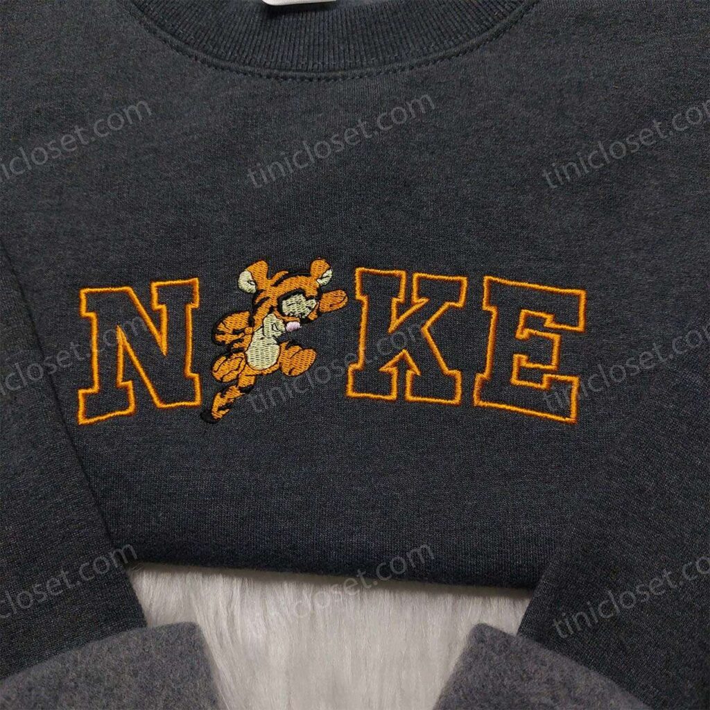Tigger Embroidered Sweatshirt, Winnie The Pooh Swoosh Hoodie, Disney Character Shirt