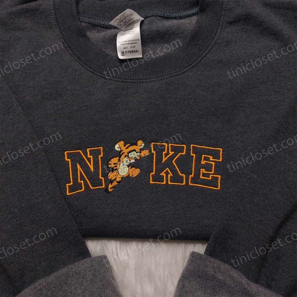 Tigger Embroidered Sweatshirt, Winnie The Pooh Swoosh Hoodie, Disney Character Shirt