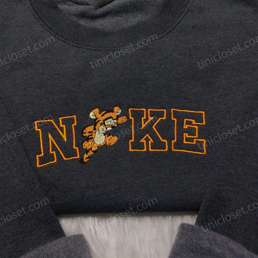 Tigger Embroidered Sweatshirt, Winnie The Pooh Swoosh Hoodie, Disney Character Shirt