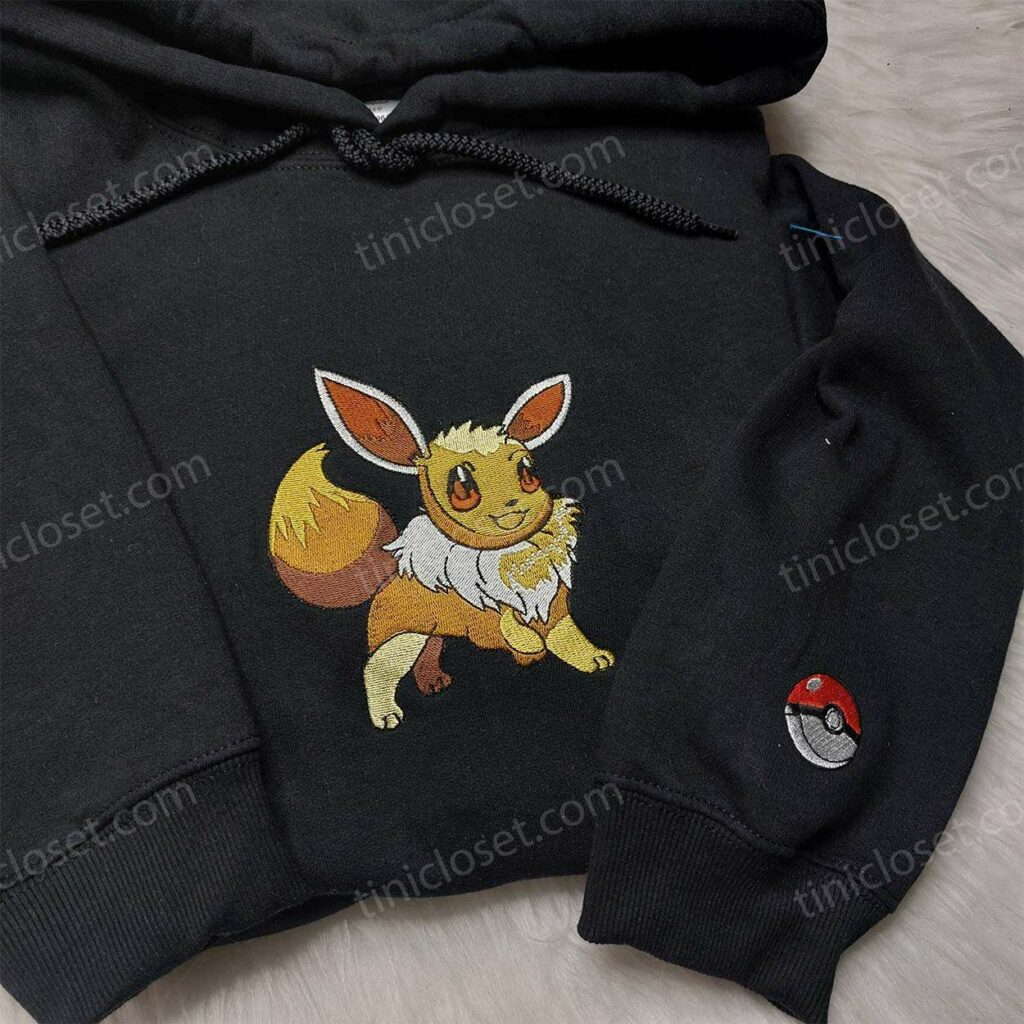 Eevee Embroidered Pokemon Shirt, Kawaii Anime Hoodie Tee Crewneck, Premium Pokemon Anime Apparel Eevee Embroidered Pokemon Shirt, Kawaii Anime Hoodie Tee Crewneck, Premium Pokemon Anime Apparel