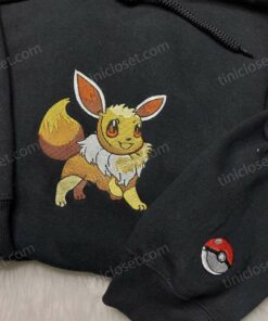 Eevee Embroidered Pokemon Shirt, Kawaii Anime Hoodie Tee Crewneck, Premium Pokemon Anime Apparel