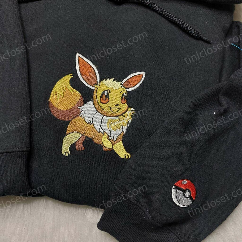 Eevee Embroidered Pokemon Shirt, Kawaii Anime Hoodie Tee Crewneck, Premium Pokemon Anime Apparel Eevee Embroidered Pokemon Shirt, Kawaii Anime Hoodie Tee Crewneck, Premium Pokemon Anime Apparel