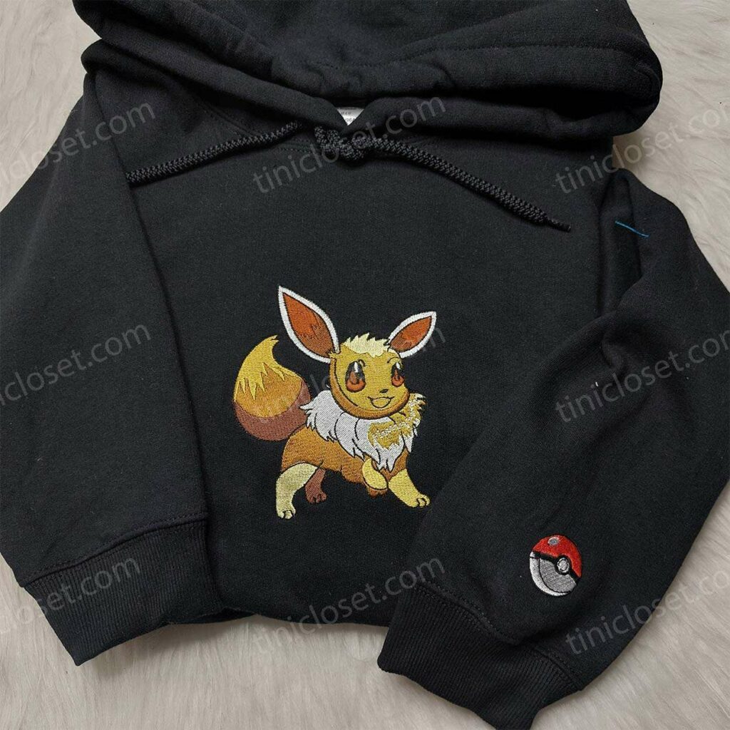 Eevee Embroidered Pokemon Shirt, Kawaii Anime Hoodie Tee Crewneck, Premium Pokemon Anime Apparel Eevee Embroidered Pokemon Shirt, Kawaii Anime Hoodie Tee Crewneck, Premium Pokemon Anime Apparel