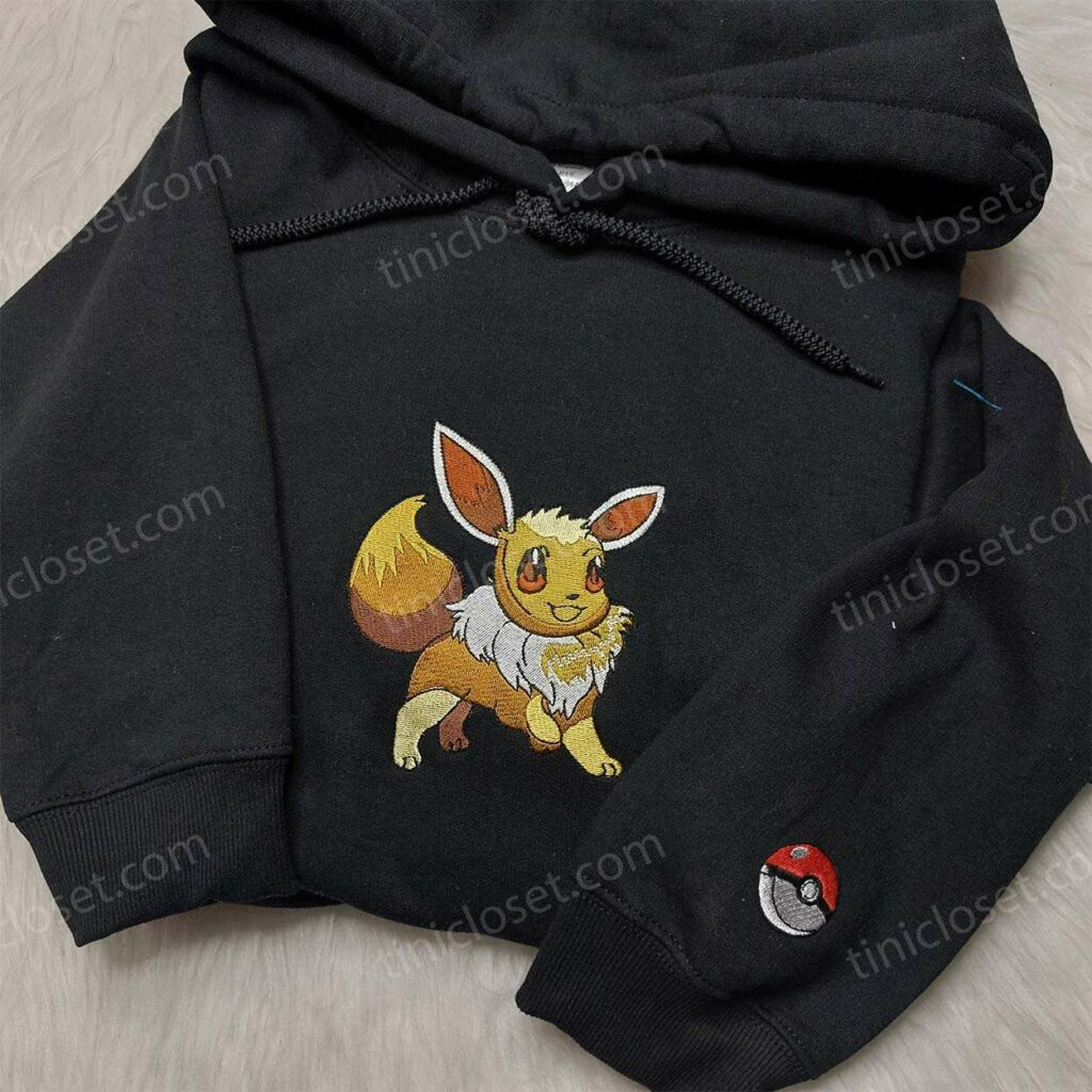 Eevee Embroidered Pokemon Shirt, Kawaii Anime Hoodie Tee Crewneck, Premium Pokemon Anime Apparel Eevee Embroidered Pokemon Shirt, Kawaii Anime Hoodie Tee Crewneck, Premium Pokemon Anime Apparel