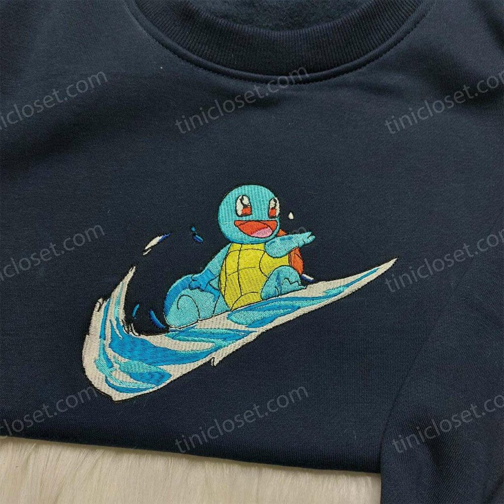 Squirtle Pokemon Embroidered Shirt, Anime Swoosh Sweatshirt, Water Starter Hoodie Squirtle Pokemon Embroidered Shirt, Anime Swoosh Sweatshirt, Water Starter Hoodie