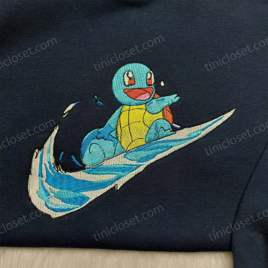 Squirtle Pokemon Embroidered Shirt, Anime Swoosh Sweatshirt, Water Starter Hoodie Squirtle Pokemon Embroidered Shirt, Anime Swoosh Sweatshirt, Water Starter Hoodie