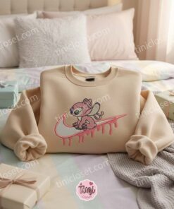 Matching Couple Angel Swoosh Embroidered Hoodie, Custom Experiment 624 Shirt, Minimalist Ohana Crewneck, Anniversary Gift for Disney Lovers (1)