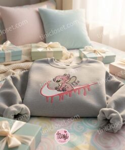 Matching Couple Angel Swoosh Embroidered Hoodie, Custom Experiment 624 Shirt, Minimalist Ohana Crewneck, Anniversary Gift for Disney Lovers (3)