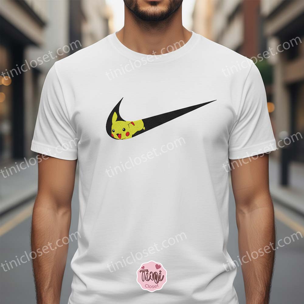 Pikachu Embroidered Sweatshirt, Pokemon Swoosh Hoodie, Anime Crewneck, Custom Embroidered Shirt, Gift for Pokemon Fan Pikachu Embroidered Sweatshirt, Pokemon Swoosh Hoodie, Anime Crewneck, Custom Embroidered Shirt, Gift for Pokemon Fan