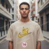 Cute Pikachu Waving Embroidered Shirt, Happy Pokemon Sporty T-Shirt, Anime Streetwear Tee
