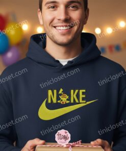 Winking Pikachu Peeking on Swoosh Embroidered Hoodie, Cute Pokemon Embroidered Sweatshirt, Cheeky Anime Crewneck (3)