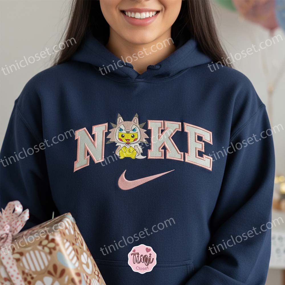 Pikachu Lycanroc Embroidered Sweatshirt, Pokemon Midnight Form Hoodie, Custom Anime Crewneck, Cute Pokemon Gift Pikachu Lycanroc Embroidered Sweatshirt, Pokemon Midnight Form Hoodie, Custom Anime Crewneck, Cute Pokemon Gift