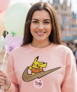 Pikachu Embroidered Hoodie, Pokemon Swoosh Sweatshirt, Unisex Anime Pullover, Gamer Gift (1)