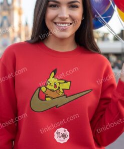 Pikachu Embroidered Hoodie, Pokemon Swoosh Sweatshirt, Unisex Anime Pullover, Gamer Gift (2)