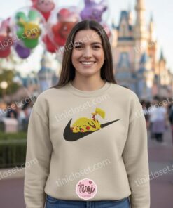 Pikachu Embroidered Sweatshirt, Pokemon Swoosh Crewneck, Custom Anime Pullover, Cute Gift for Her and Him (2)