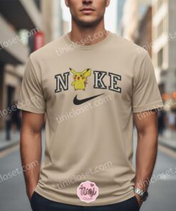 Pikachu Character Embroidered T Shirt, Cute Electric Anime Crewneck, Bestie Matching Shirts (1)