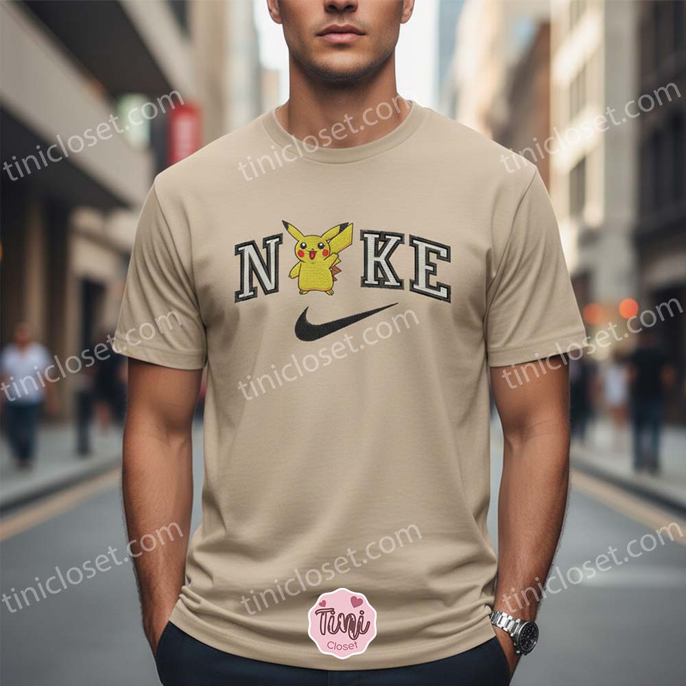 Pikachu Character Embroidered T-Shirt, Cute Electric Anime Crewneck, Bestie Matching Shirts Pikachu Character Embroidered T-Shirt, Cute Electric Anime Crewneck, Bestie Matching Shirts