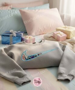 Custom Stitch Swoosh Embroidered Sweatshirt, Matching Stitch and Angel Couples Hoodie, Minimalist Experiment 626 Crewneck, Cute Ohana Means Family Disney Lovers Gift (1)