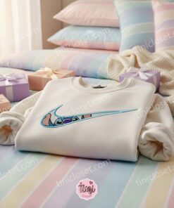 Custom Stitch Swoosh Embroidered Sweatshirt, Matching Stitch and Angel Couples Hoodie, Minimalist Experiment 626 Crewneck, Cute Ohana Means Family Disney Lovers Gift (2)