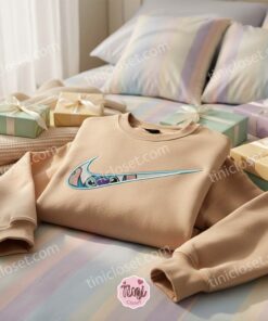 Custom Stitch Swoosh Embroidered Sweatshirt, Matching Stitch and Angel Couples Hoodie, Minimalist Experiment 626 Crewneck, Cute Ohana Means Family Disney Lovers Gift (3)