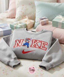 Stitch Cosplay Mario Embroidered Hoodie, Super Mario Bros Sweatshirt, Ohana Means Family Crewneck, Gamer Gift for Him Her