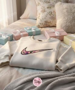 Custom Angel Swoosh Embroidered Sweatshirt, Matching Stitch and Angel Couples Hoodie, Minimalist Experiment 624 Crewneck, Cute Ohana Means Family Disney Lovers Gift (2)