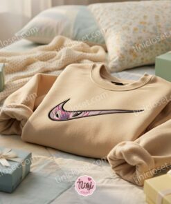 Custom Angel Swoosh Embroidered Sweatshirt, Matching Stitch and Angel Couples Hoodie, Minimalist Experiment 624 Crewneck, Cute Ohana Means Family Disney Lovers Gift (3)