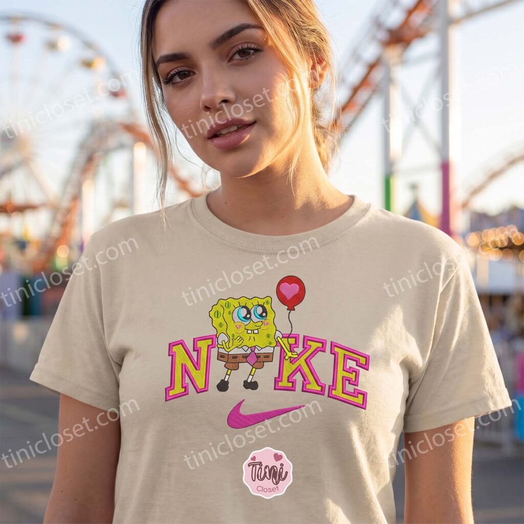 SpongeBob Heart Balloon Embroidered Sweatshirt, Cute Valentine T-shirt, Matching Nostalgic Character Hoodies